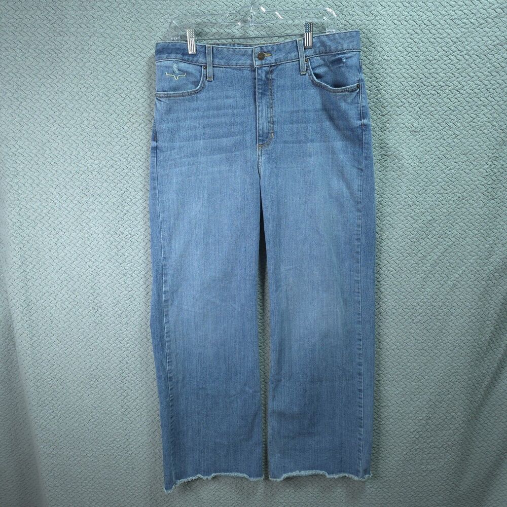 Kimes Ranch Olivia Jeans Women 36X30 Sz 14 Blue Flare Raw Hem Western Distressed